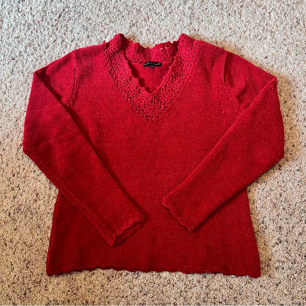 Red V-Neck Women's Sweater